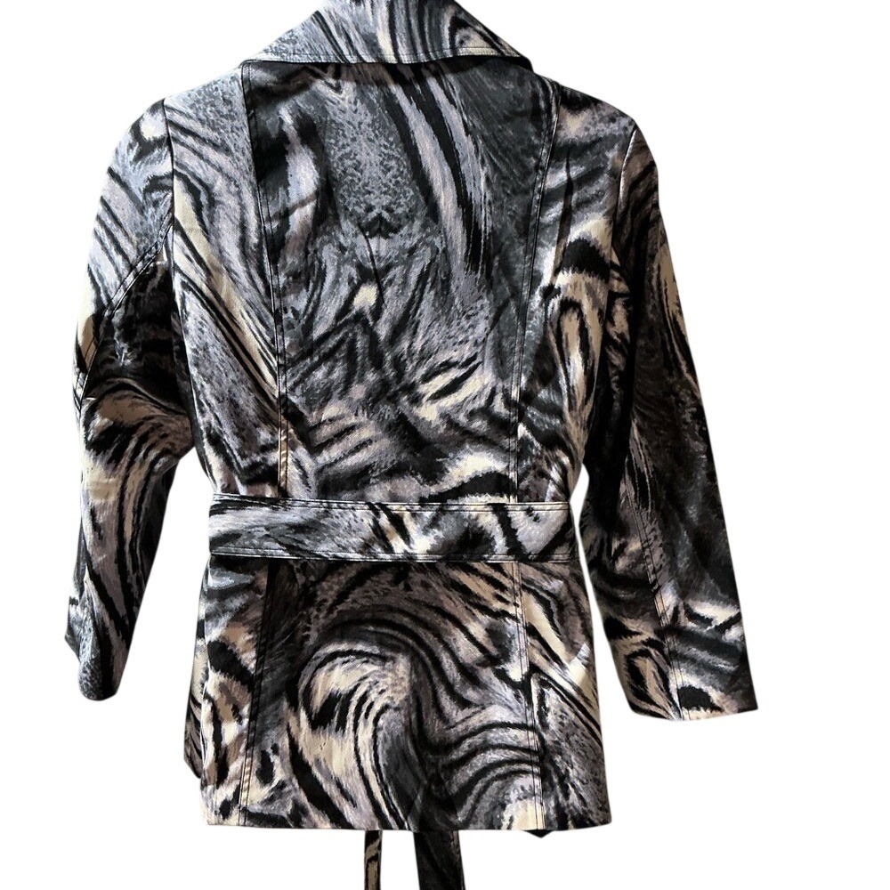 Susan Graver Zebra Print Short Trench Jacket Coat, Button Front 1X Belted NWOT‎ - Picture 2 of 11